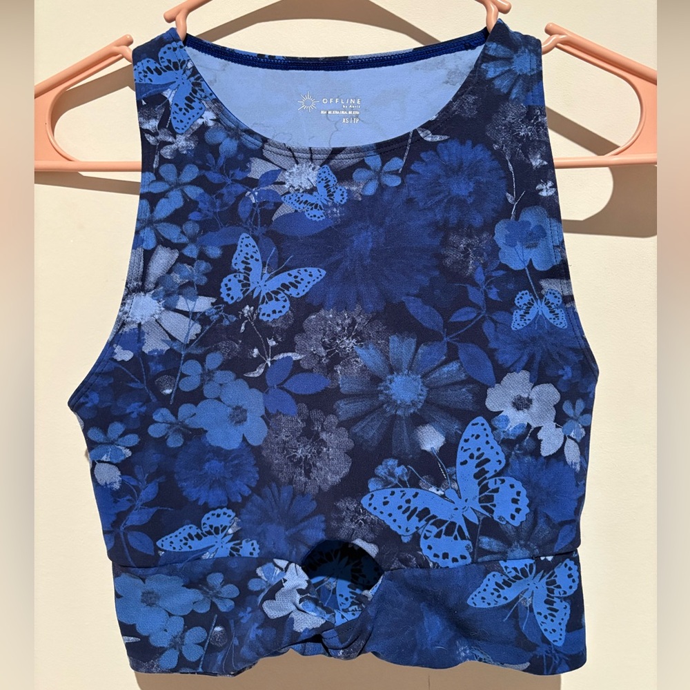Offline By Aerie Real Me Xtra Twist Crop Tank Top Blue